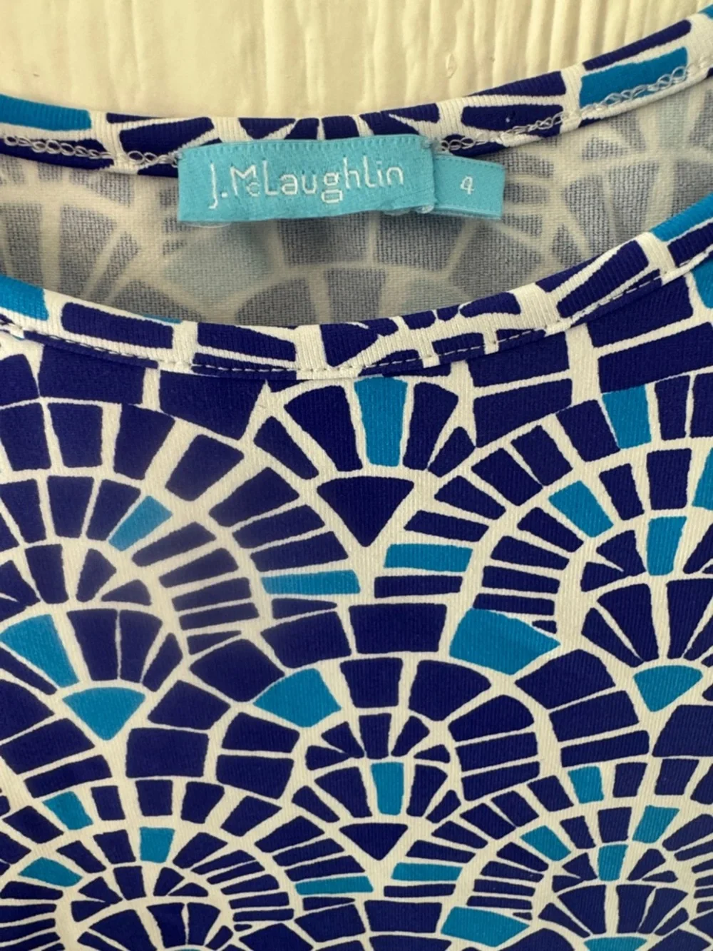 J. McLaughlin Girls Size 4 Blue Mosaic Print Dress | Short Sleeve Coastal Prep